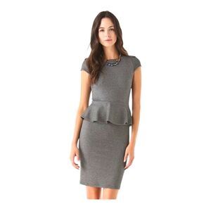 ALICE & OLIVIA Gray Ponte Stretch Mini Peplum Cap Sleeve Dress Size Small